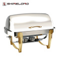 C082 Titan Überzogene Rechteckige Roll Top Gold Indian Chafing Dish Brennstoff